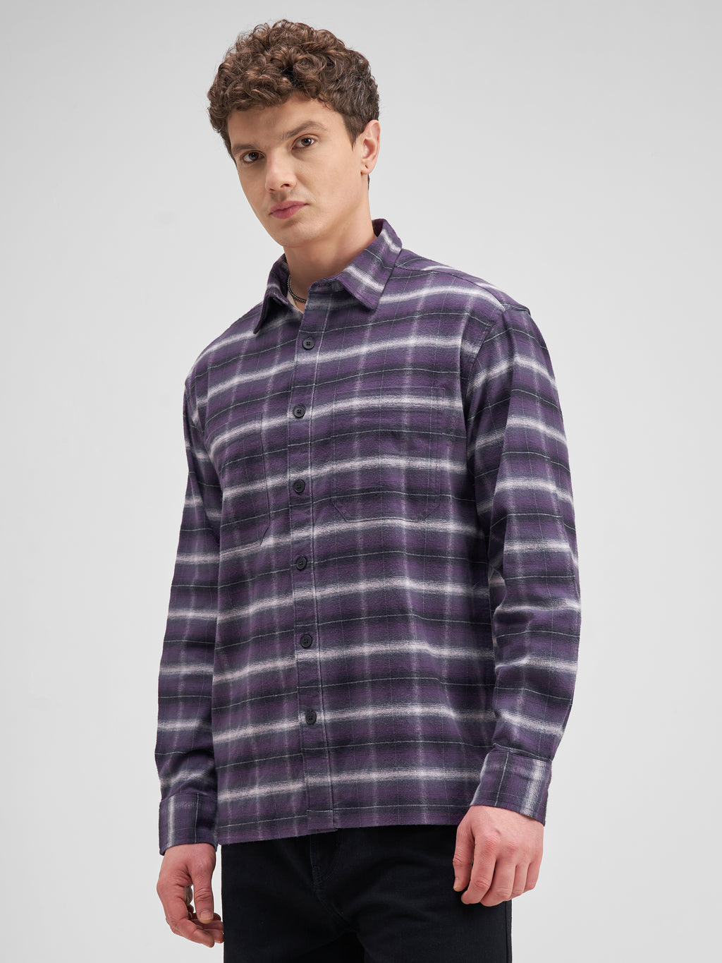 Locomotive Men Purple Checked Relaxed Fit Casual Shirt - Purple - Image 4