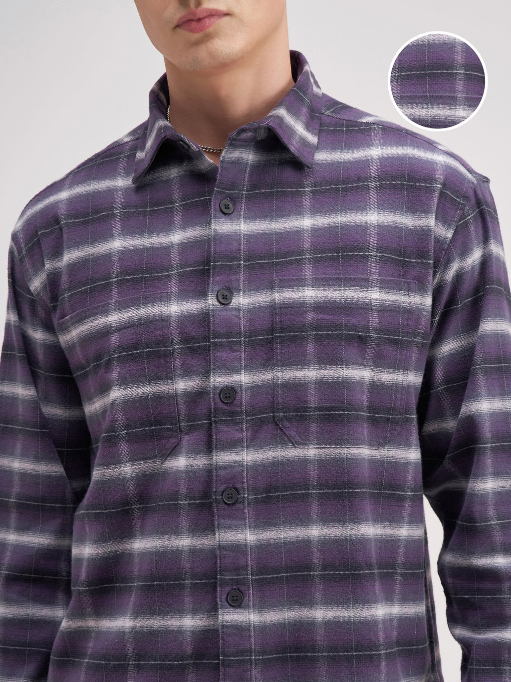 Locomotive Men Purple Checked Relaxed Fit Casual Shirt - Purple - Image 5