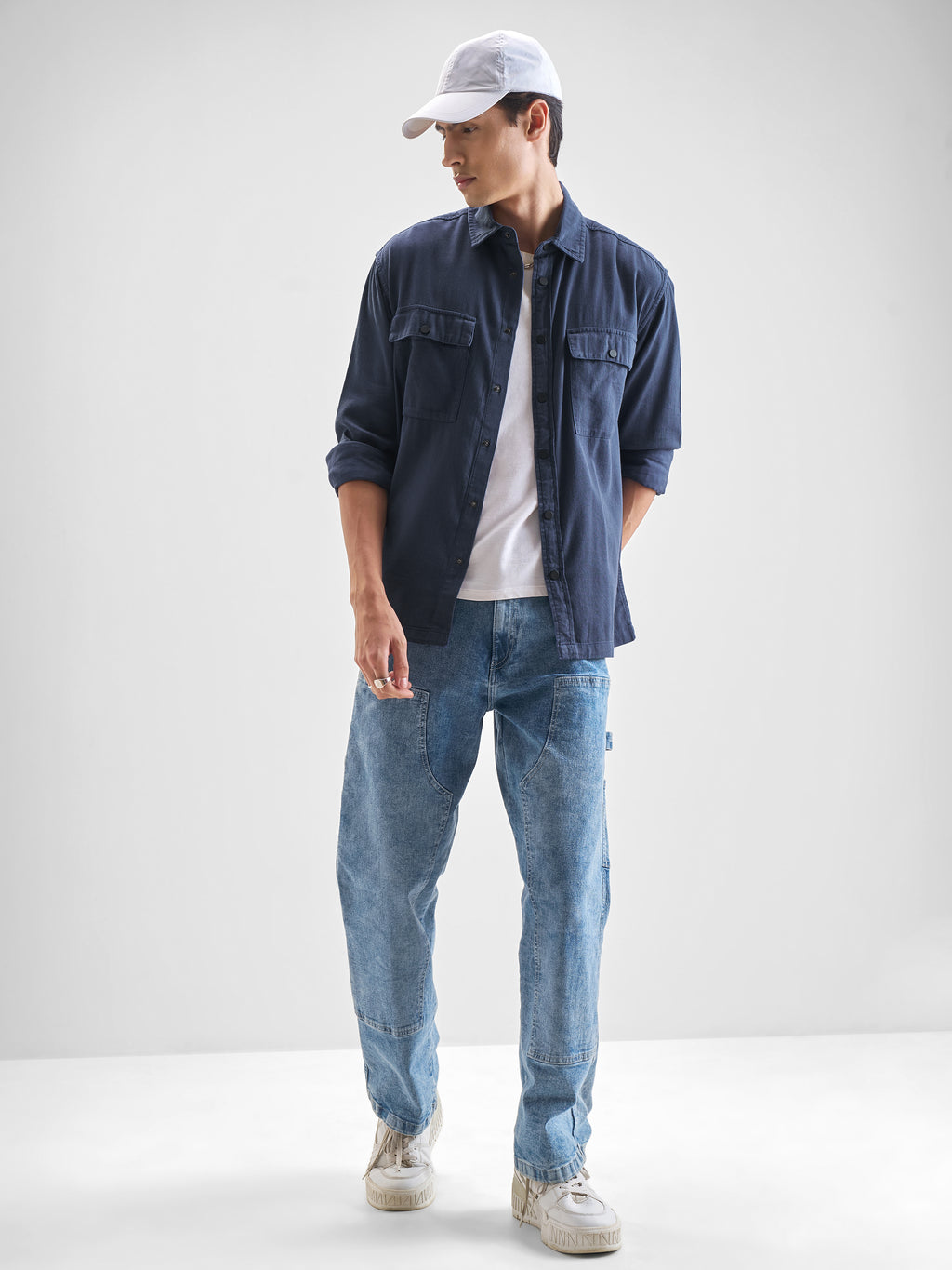 Locomotive Men Navy Blue Solid Oversized Fit Casual Shirt - Navy Blue - Image 2