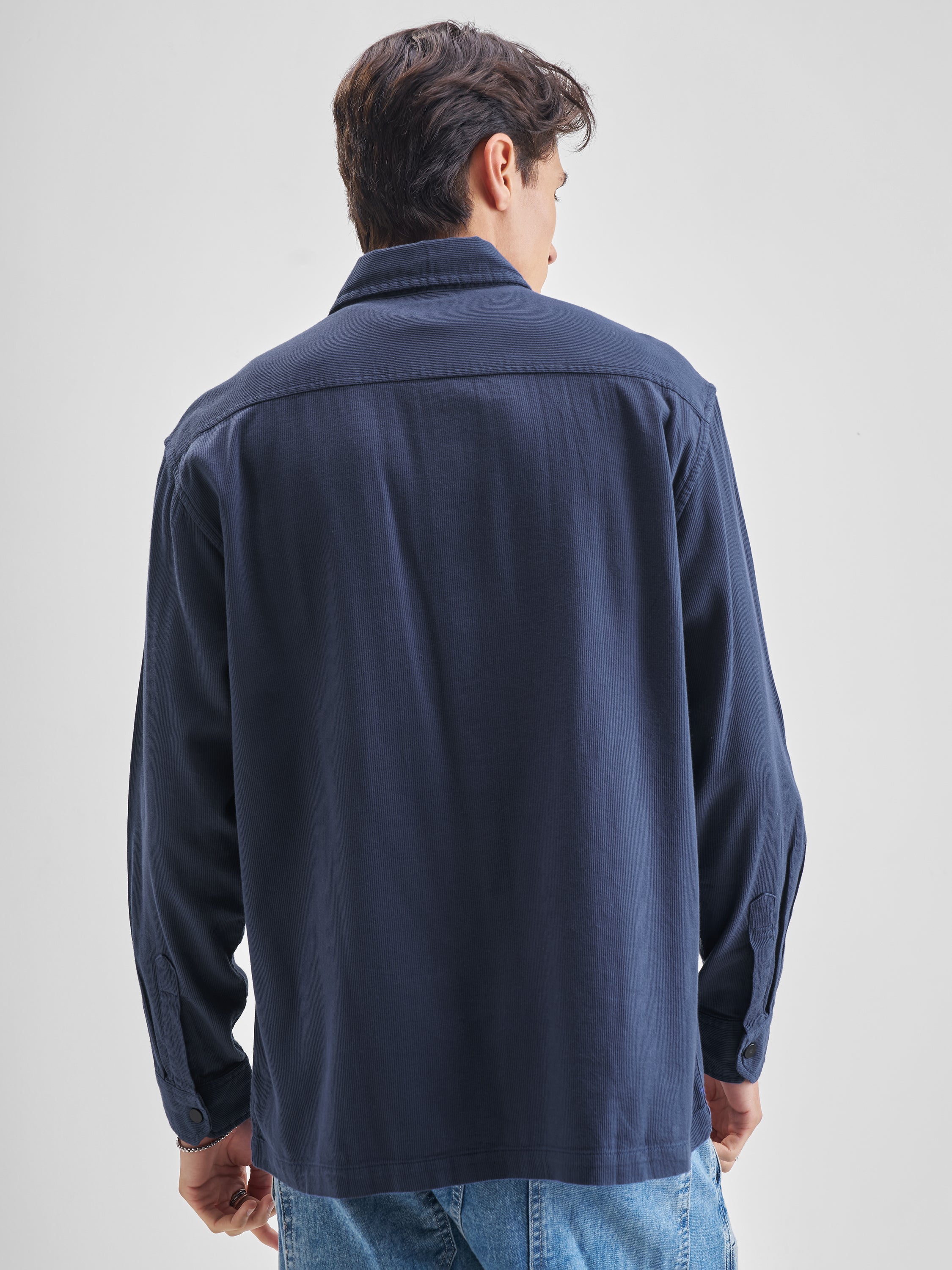 Locomotive Men Navy Blue Solid Oversized Fit Casual Shirt - Navy Blue - Image 3