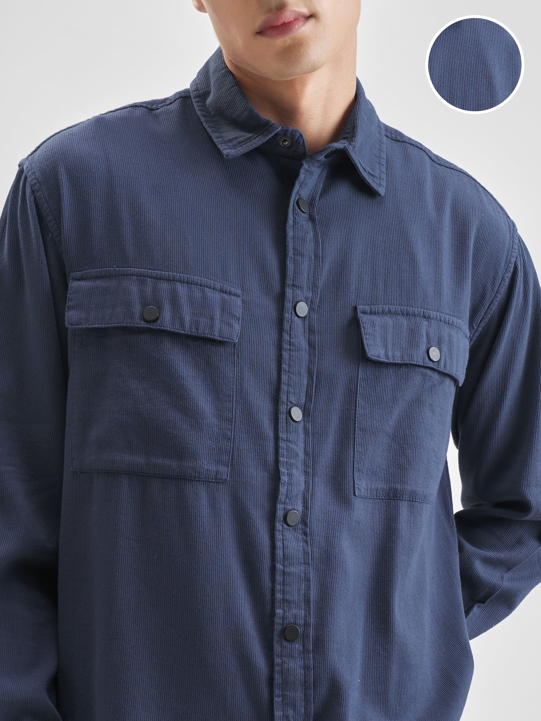 Locomotive Men Navy Blue Solid Oversized Fit Casual Shirt - Navy Blue - Image 5