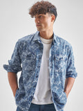 Locomotive Men Blue Self Design Oversized Fit Casual Shirt - Blue - Image 1