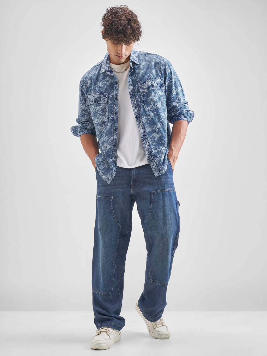 Locomotive Men Blue Self Design Oversized Fit Casual Shirt - Blue - Image 2