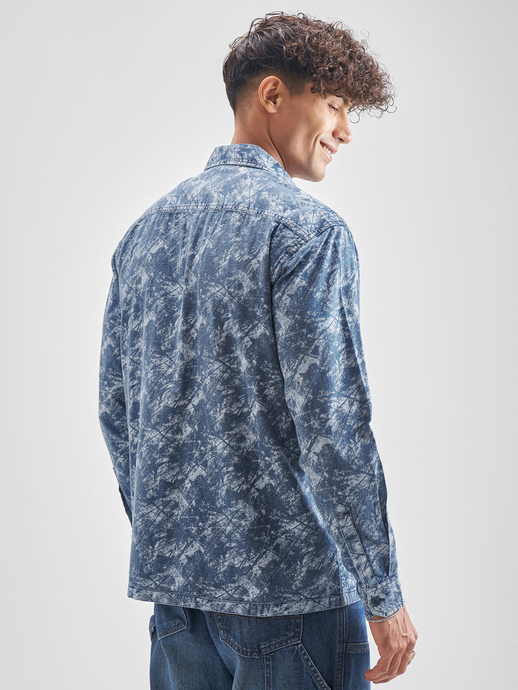 Locomotive Men Blue Self Design Oversized Fit Casual Shirt - Blue - Image 3