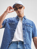 Locomotive Men Blue Self Design Oversized Fit Casual Shirt - Blue - Image 1