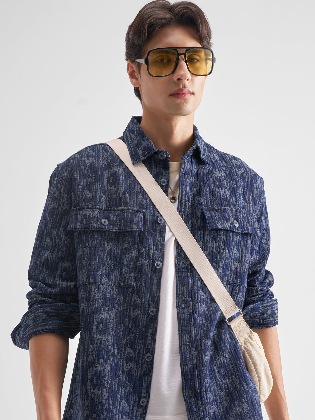 Locomotive Men Blue Self Design Relaxed Fit Casual Shirt - Blue - Image 1