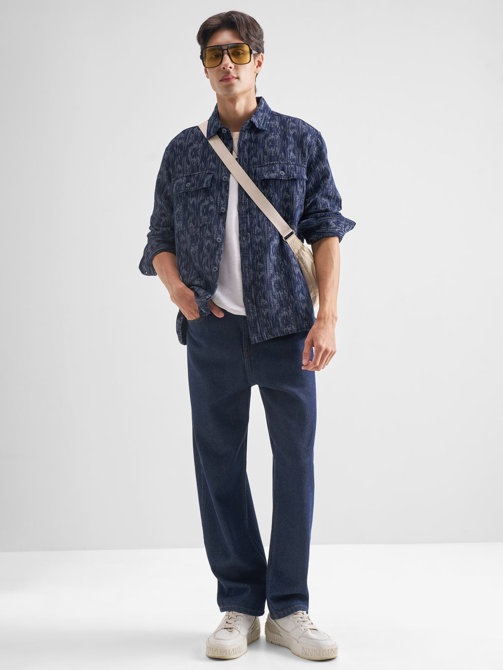 Locomotive Men Blue Self Design Relaxed Fit Casual Shirt - Blue - Image 2