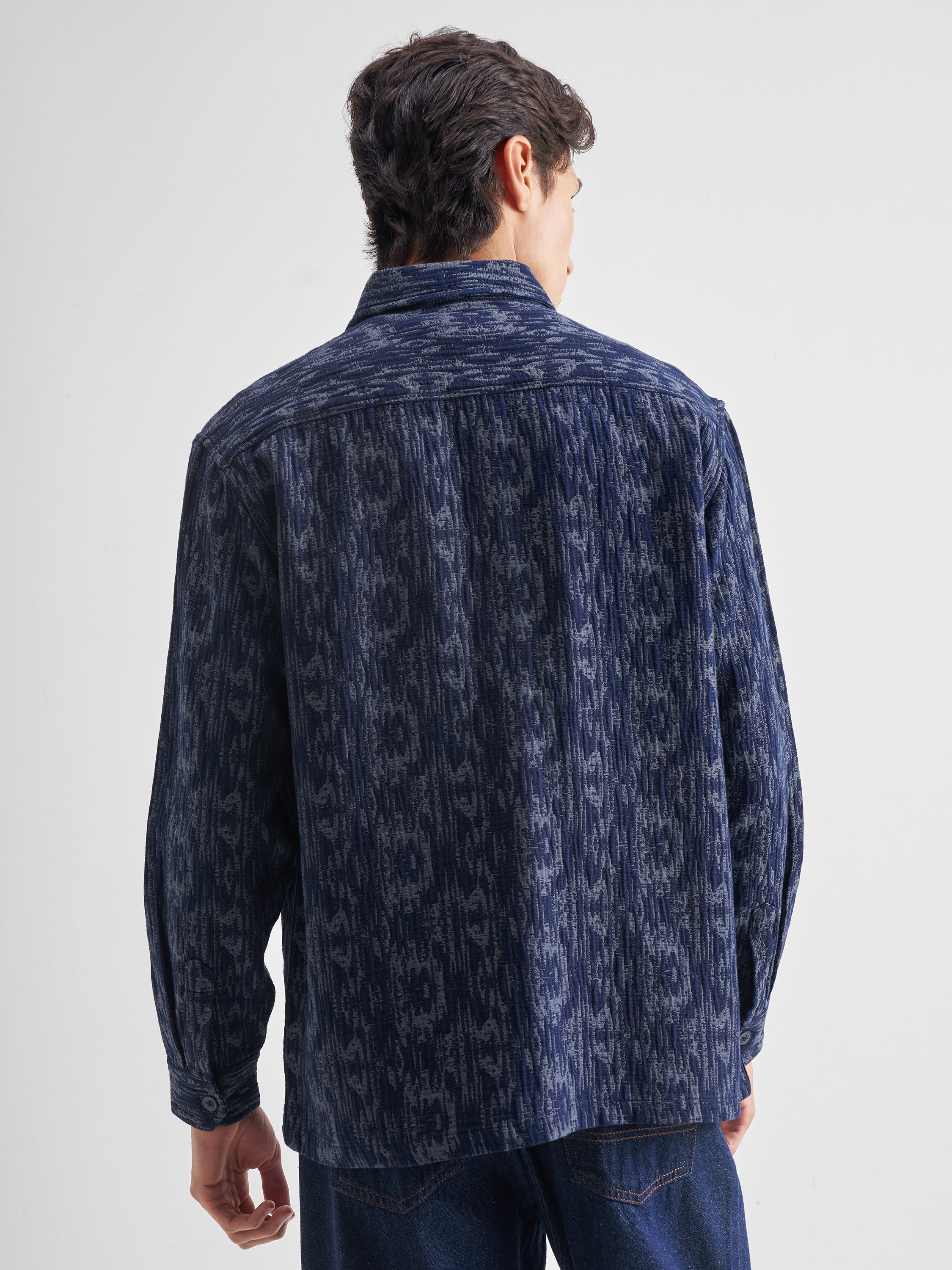Locomotive Men Blue Self Design Relaxed Fit Casual Shirt - Blue - Image 3