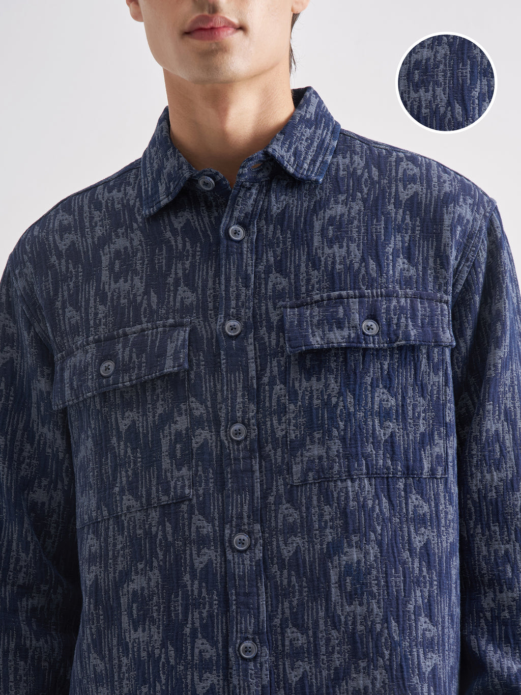 Locomotive Men Blue Self Design Relaxed Fit Casual Shirt - Blue - Image 5
