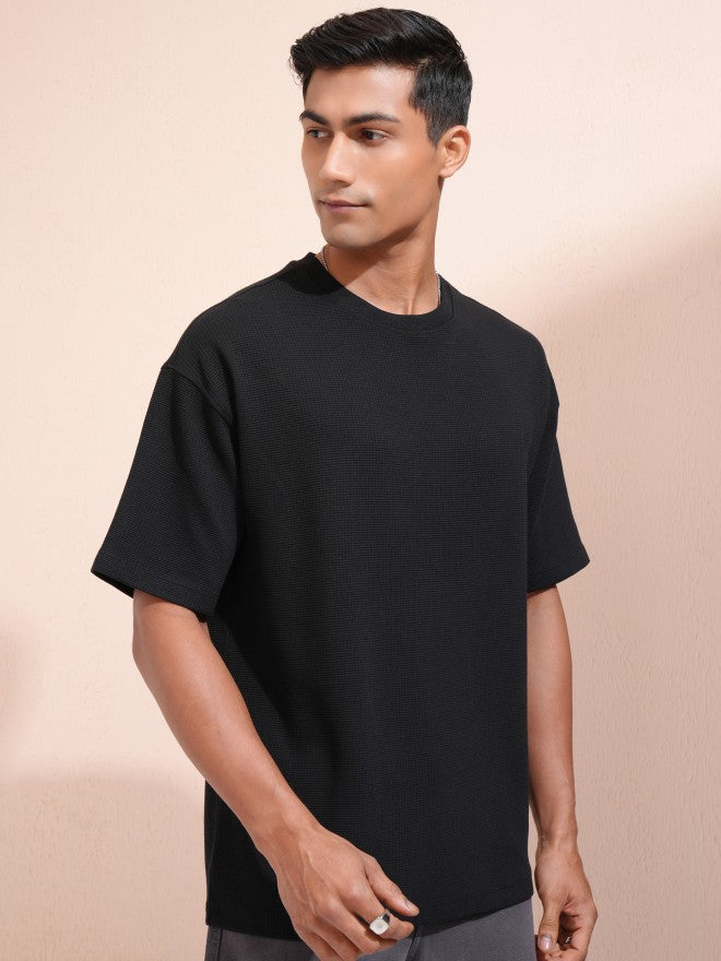 Locomotive Men Black Self Design Oversized Fit T-Shirt - Black - Image 6