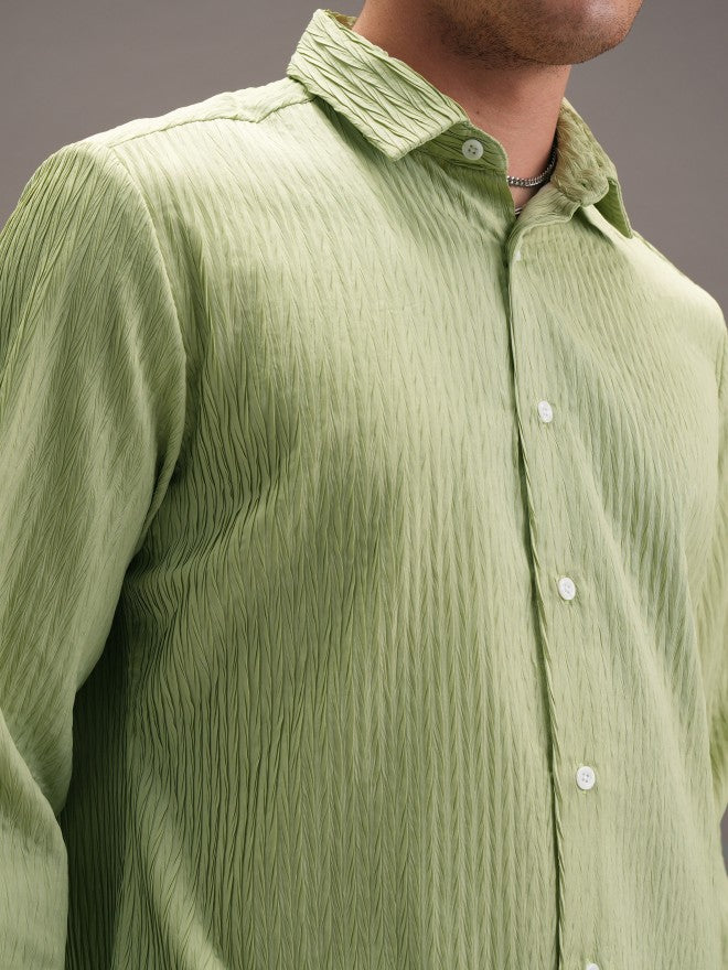 Locomotive Men Green Textured Slim Fit Casual Shirt - Green - Image 7