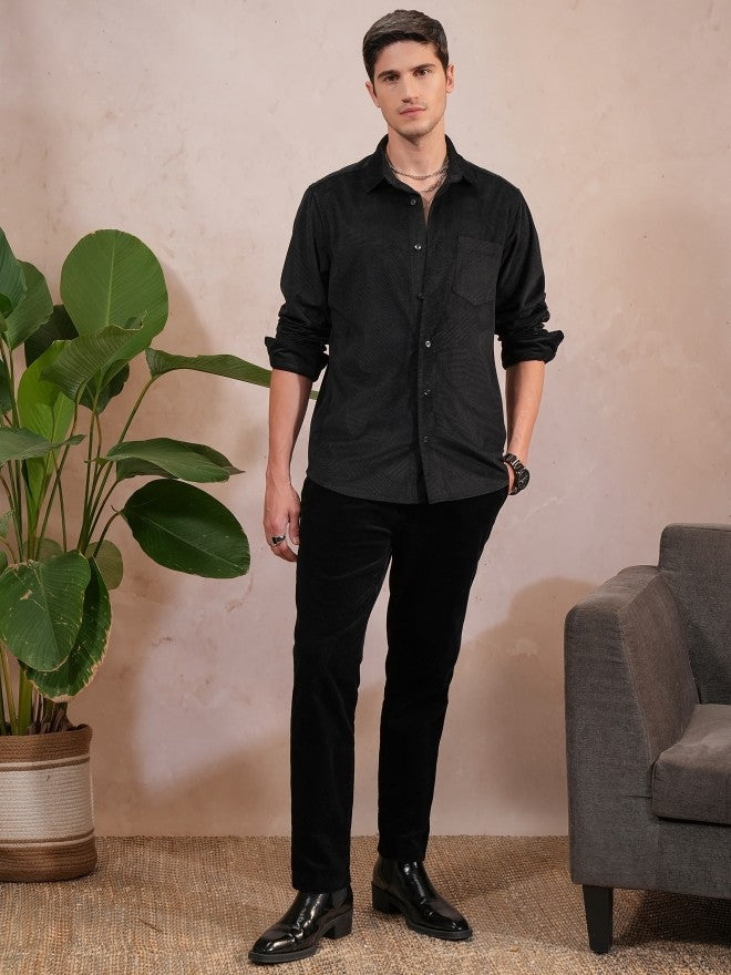 Locomotive Men Black Self Design Slim Fit Casual Shirt - Black - Image 2