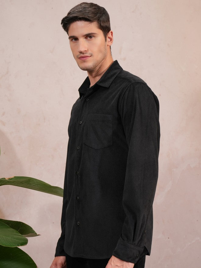 Locomotive Men Black Self Design Slim Fit Casual Shirt - Black - Image 4