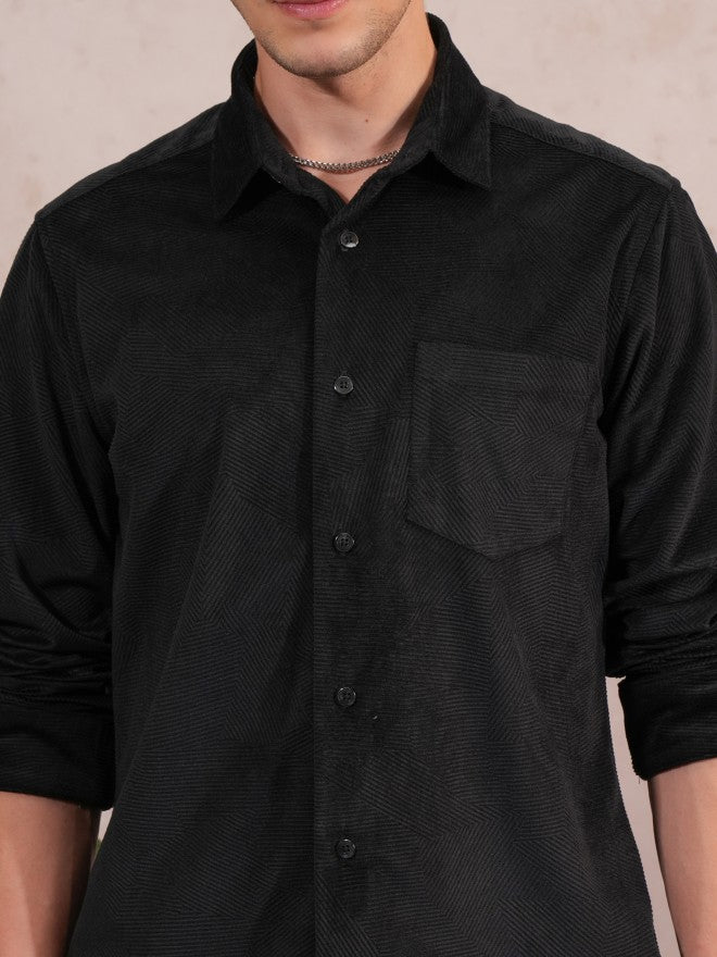 Locomotive Men Black Self Design Slim Fit Casual Shirt - Black - Image 5