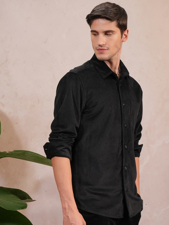 Locomotive Men Black Self Design Slim Fit Casual Shirt - Black - Image 6
