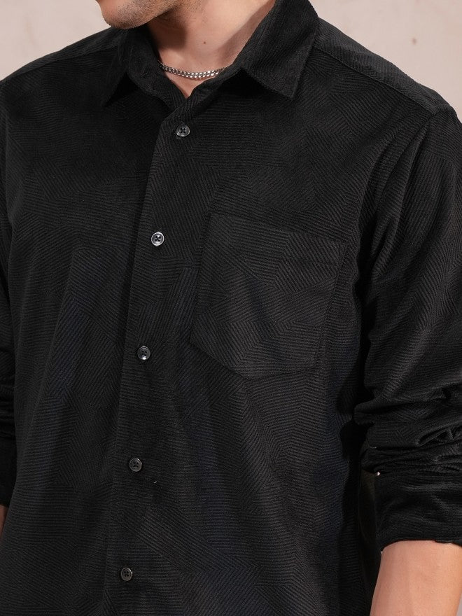 Locomotive Men Black Self Design Slim Fit Casual Shirt - Black - Image 7