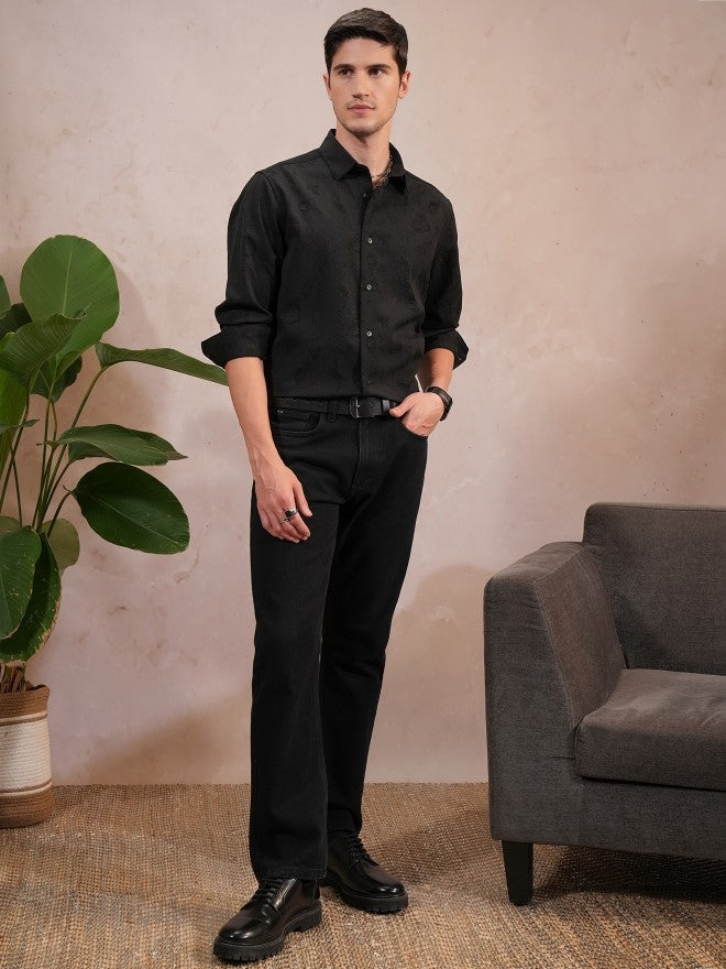 Locomotive Luxe Men Black Popcorn Textured Party Evening Shirt - Black - Image 2