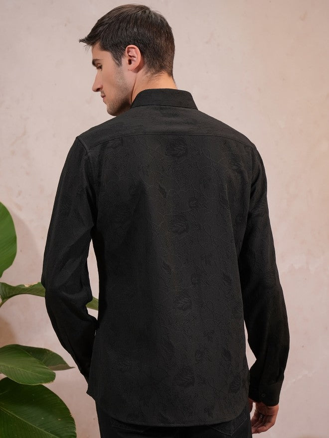Locomotive Luxe Men Black Popcorn Textured Party Evening Shirt - Black - Image 3
