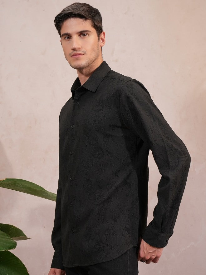 Locomotive Luxe Men Black Popcorn Textured Party Evening Shirt - Black - Image 4