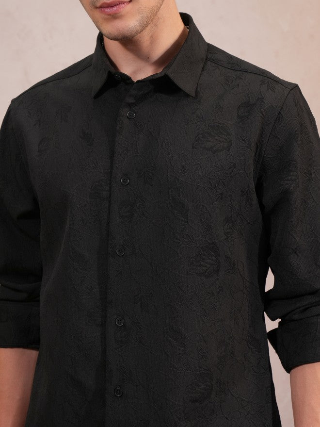 Locomotive Luxe Men Black Popcorn Textured Party Evening Shirt - Black - Image 5