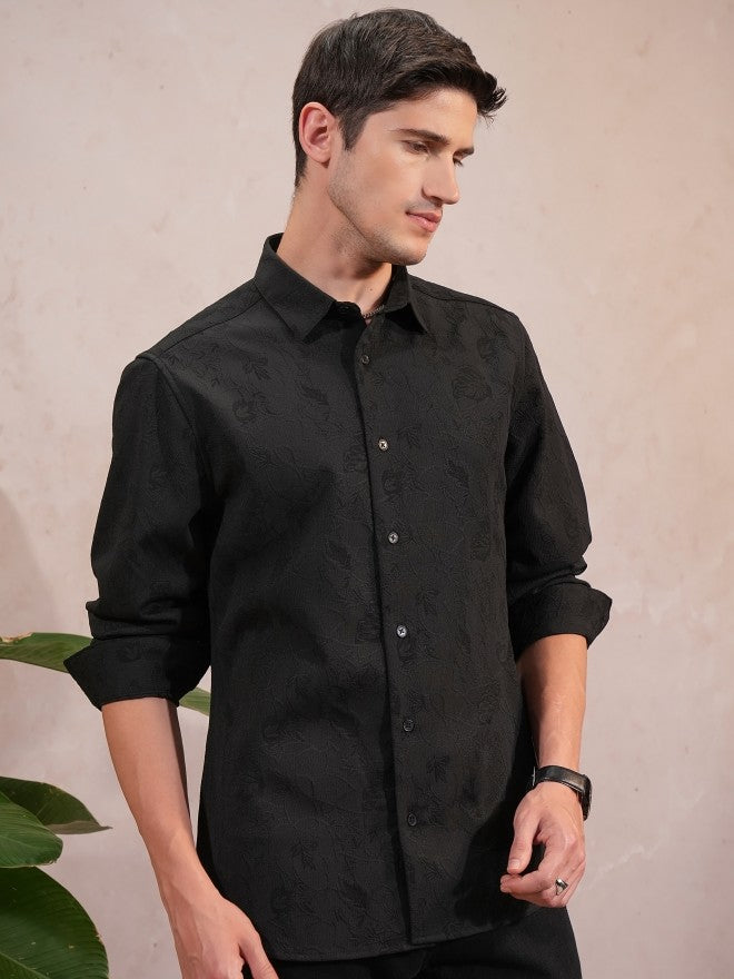 Locomotive Luxe Men Black Popcorn Textured Party Evening Shirt - Black - Image 6