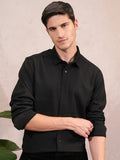Locomotive Men Black Self Design Slim Fit Casual Shirt - Black - Image 1