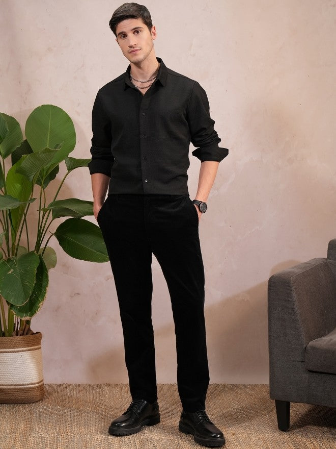 Locomotive Men Black Self Design Slim Fit Casual Shirt - Black - Image 2