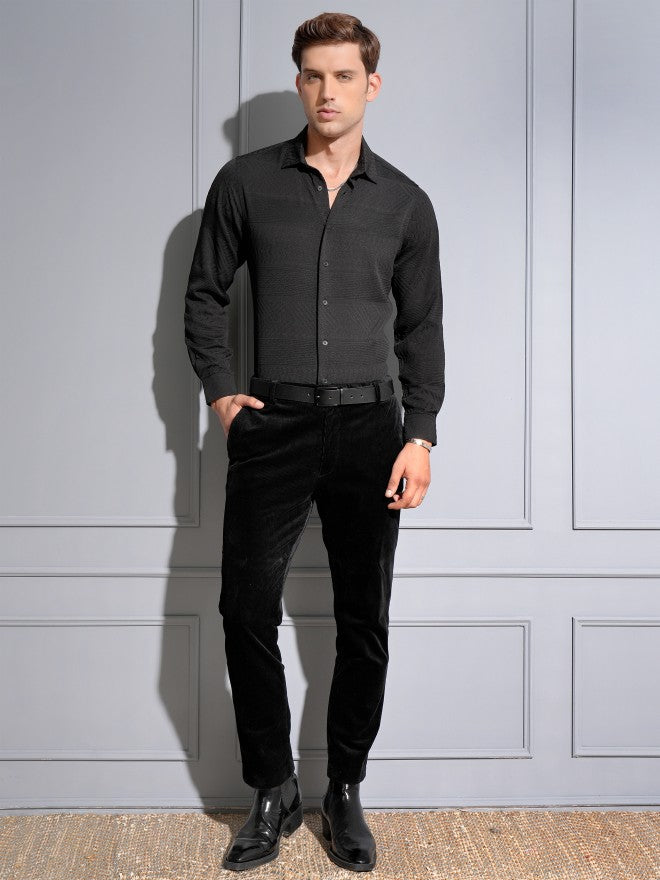 Locomotive Premium Men Black Popcorn Textured Evening Party Shirt - Black - Image 2