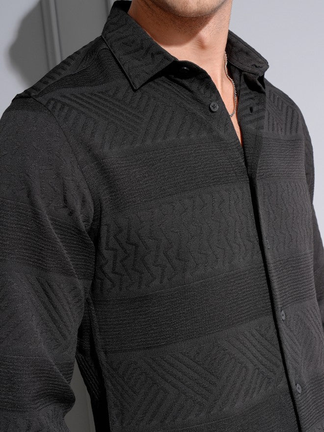 Locomotive Premium Men Black Popcorn Textured Evening Party Shirt - Black - Image 5