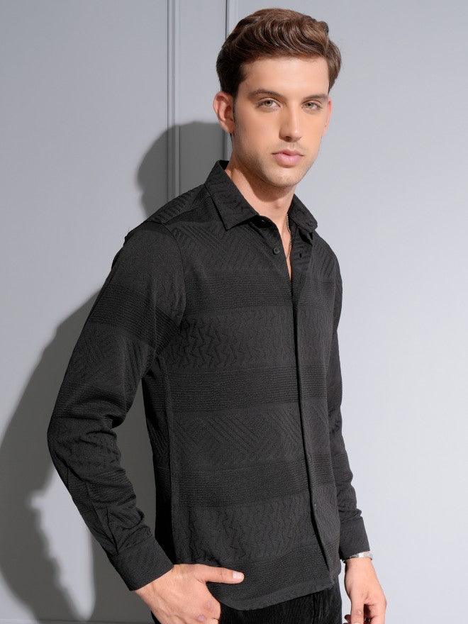 Locomotive Premium Men Black Popcorn Textured Evening Party Shirt - Black - Image 6