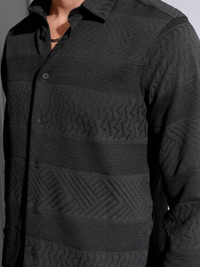 Locomotive Premium Men Black Popcorn Textured Evening Party Shirt - Black - Image 7