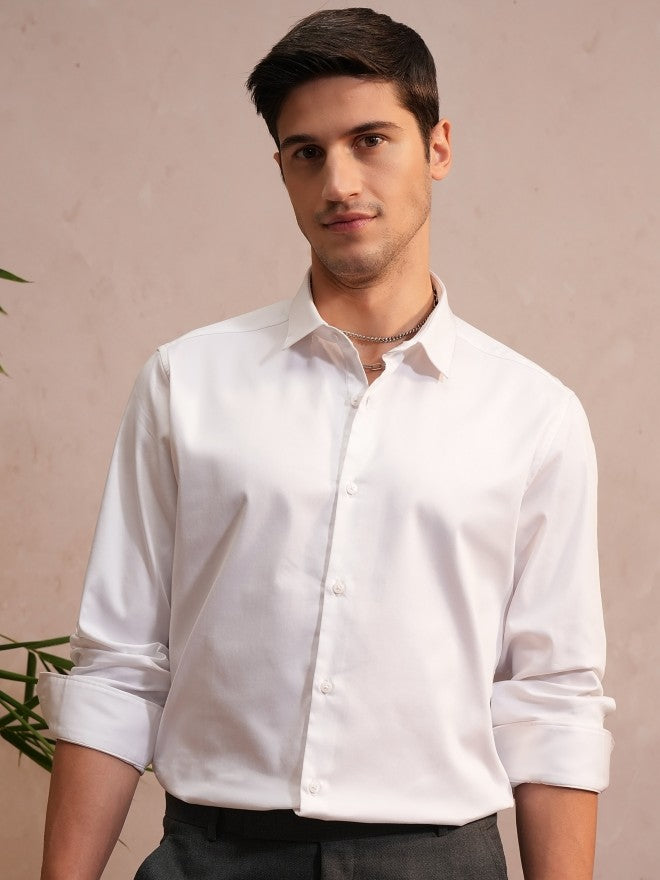 Locomotive Luxe Men White Satin Solid Evening Party Shirt - White - Image 1