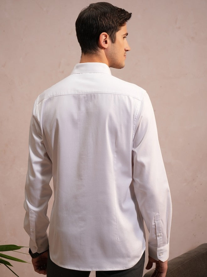 Locomotive Luxe Men White Satin Solid Evening Party Shirt - White - Image 3