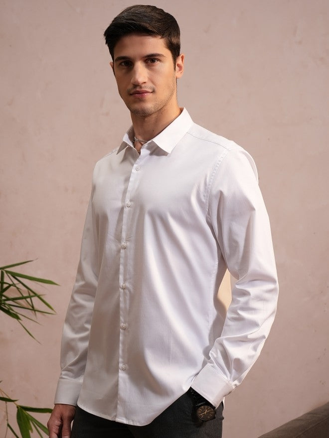 Locomotive Luxe Men White Satin Solid Evening Party Shirt - White - Image 4