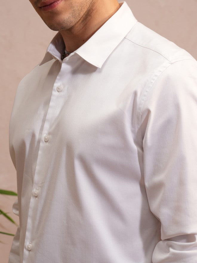 Locomotive Luxe Men White Satin Solid Evening Party Shirt - White - Image 5
