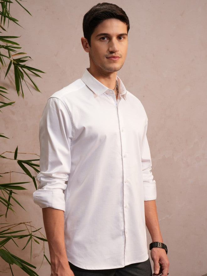 Locomotive Luxe Men White Satin Solid Evening Party Shirt - White - Image 6