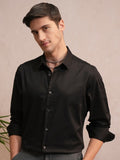 Locomotive Luxe Men Black Satin Solid Evening Party Shirt - Black - Image 1