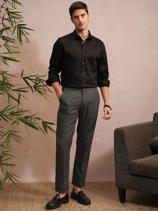 Locomotive Luxe Men Black Satin Solid Evening Party Shirt - Black - Image 2