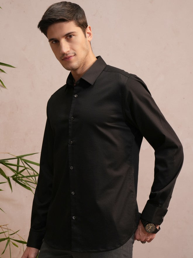 Locomotive Luxe Men Black Satin Solid Evening Party Shirt - Black - Image 4