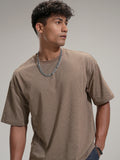 Locomotive Men Brown Self Design Round Neck T-Shirt - Brown - Image 1