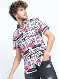 Mens Red & Black Slim Fit Printed Casual Shirt - Multi - Image 1