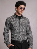 Locomotive Men Grey Printed Slim Fit Casual Shirt - Grey - Image 1