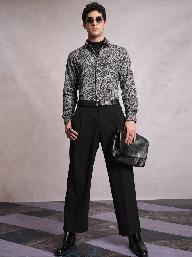 Locomotive Men Grey Printed Slim Fit Casual Shirt - Grey - Image 2