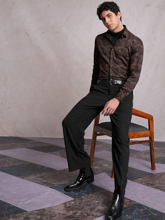 Locomotive Men Brown Printed Slim Fit Casual Shirt - Brown - Image 2
