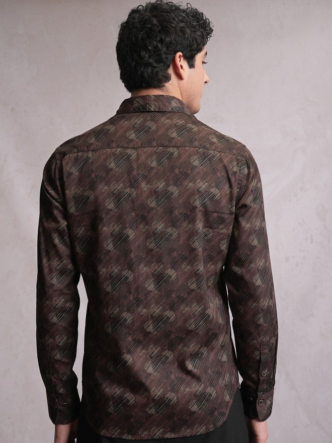 Locomotive Men Brown Printed Slim Fit Casual Shirt - Brown - Image 3