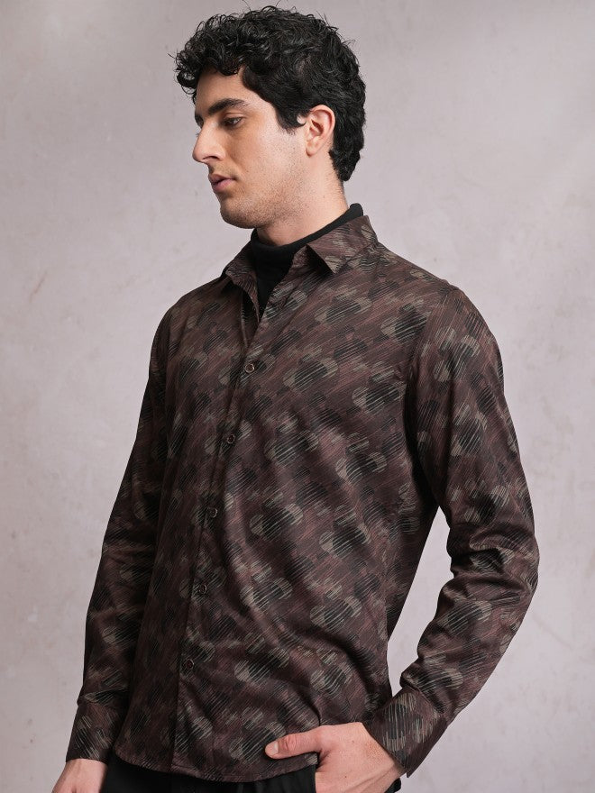 Locomotive Men Brown Printed Slim Fit Casual Shirt - Brown - Image 4