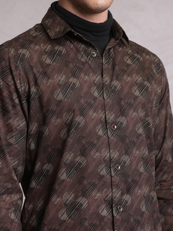 Locomotive Men Brown Printed Slim Fit Casual Shirt - Brown - Image 5