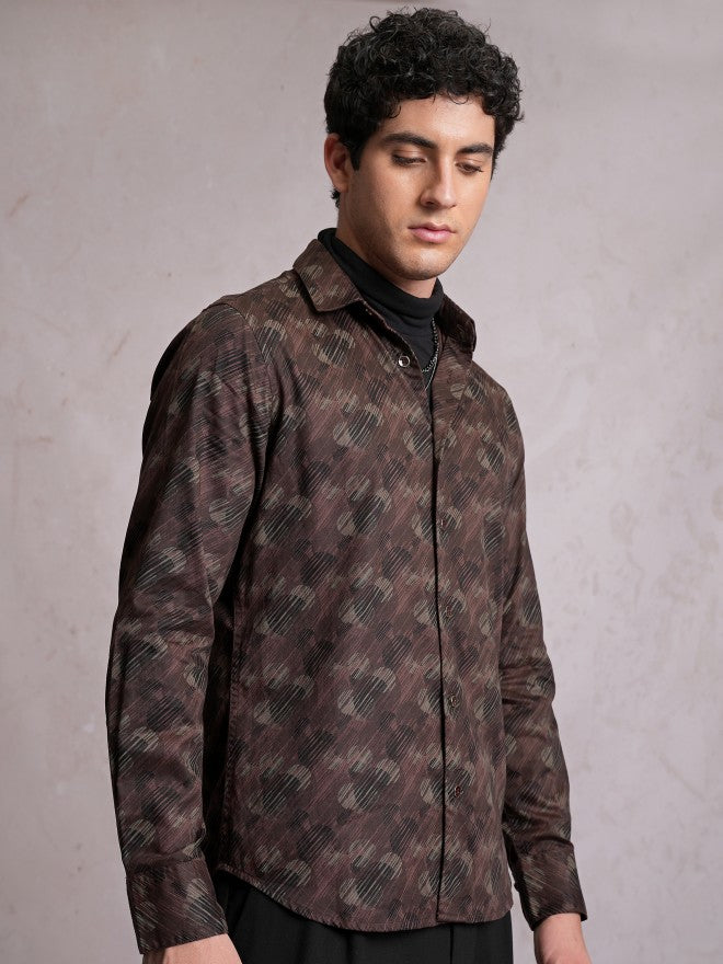 Locomotive Men Brown Printed Slim Fit Casual Shirt - Brown - Image 6