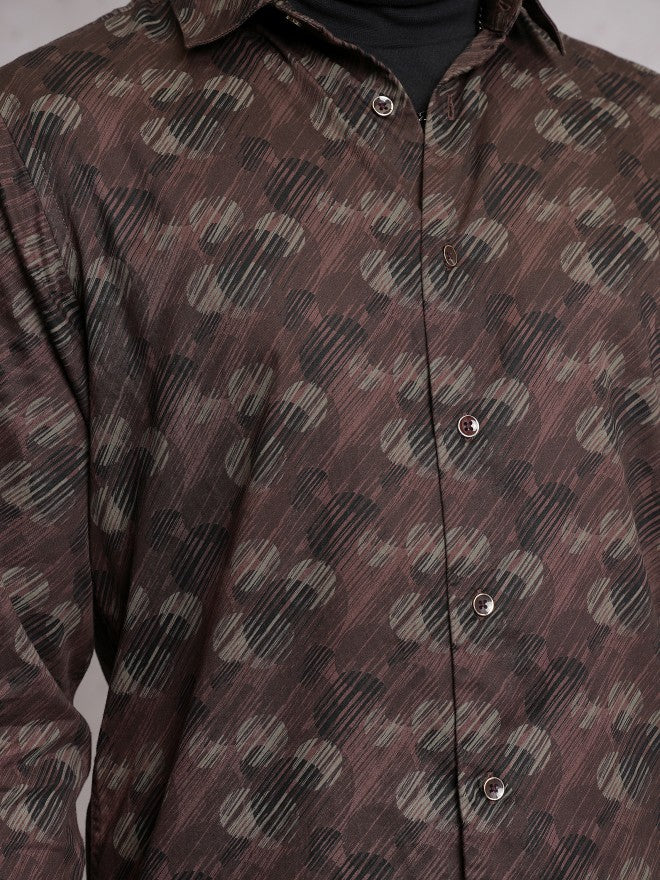 Locomotive Men Brown Printed Slim Fit Casual Shirt - Brown - Image 7