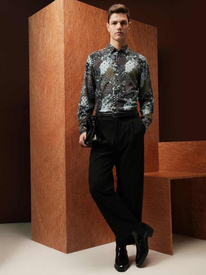 Locomotive Men Brown Printed Slim Fit Casual Shirt - Brown - Image 2